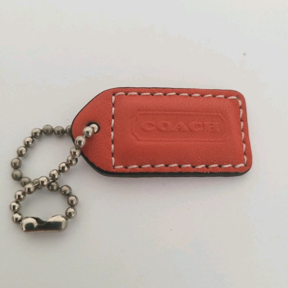 Coach Hangtag Red Tan Leather Bag Charm Keychain Small 1" Logo Mini Fob Two Ton